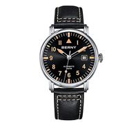 BERNY Mechanical Automatic Watch for Men Self Winding Classic Aviation Wristwatches Waterproof 10ATM Sapphire Glass Scratch Resistant Super Luminous Leather Strap