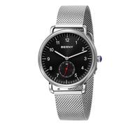 BERNY Silver Watch for Men and Women Unisex Waterproof Wrist Watch Fashion Dress Wristwatch Full Stainless Steel Analog Quartz Watches Easy to Read Dial with Second Dial Modern Birthday Presents