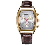 BERNY Watches for Men Rectangular Multi-Function Analog Quartz Watch Fashion Casual Retro Men's Wrist Watches with Genuine Leather Strap (Gold)