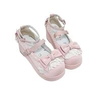 BEROBELLO Sweet Lolita Platform Shoes Kawaii Mary Janes with Bow and Lace Trim, Silky Pink, 4.5 UK