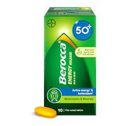 Berocca 50+ Multivitamin & Mineral Tablets with Olive Leaf Extract - 13 Vitamins & 9 Minerals - 90 Film-Coated Tablets