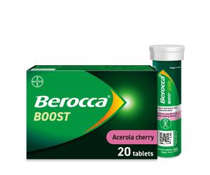 Berocca Boost Effervescent Tablets with Guarana, Caffeine and Vitamin B12, Also Contains Vitamin C and Magnesium, 1 Pack of 20-3 Weeks