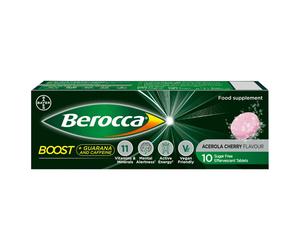 Berocca Boost Energy Support Effervescent Tablets 75mg Caffeine Acerola Cherry Sugar-Free Flavour - 10 Tablets