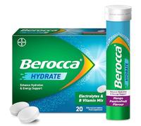 Berocca Hydrate - Electrolytes for Fast Hydration & B Vitamins, Enhance Hydration & Energy Support, Food Supplement with Natural Mango Passionfruit Flavour, Effervescent Tablets (20 Tablets)