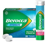 Berocca Hydrate - Electrolytes for Fast Hydration & B Vitamins, Enhance Hydration & Energy Support, Food Supplement with Natural Grapefruit Flavour, Effervescent Tablets (20 Tablets)