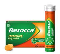 Berocca Immune Daily Defence Effervescent Tablets - Vitamin C 1000mg, Vitamin D & Zinc - Immune Support Supplement - Orange Flavour Fizzy Vitamin Drink - 30 Dissolvable Tablets
