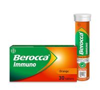 Berocca Immuno Effervescent Tablets, 11 Vitamins and Minerals, Including Vitamins D, C, A, B9, Zinc and Iron to Help Support Your Immune System and B6 and B12 Support Energy Release, Green, 30 Tablets
