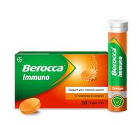 Berocca Immuno Effervescent Tablets, 11 Vitamins and Minerals, Including Vitamins D, C, A, B9, Zinc and Iron to Help Support Your Immune System and B6 and B12 Support Energy Release, Green, 30 Tablets