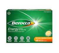 Berocca Vitamin C Effervescent Tablets, with Magnesium, Vitamin B12 & Vitamin B Complex, Orange Flavour, 1 Pack of 45 Tablets - 6 Weeks Supply