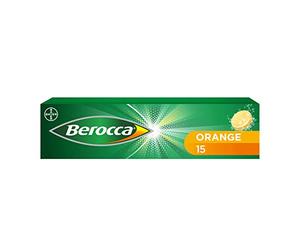 Berocca Vitamin C Effervescent Tablets, with Magnesium, Vitamin B12 & Vitamin B Complex, Orange Flavour, 1 Pack of 15 Tablets - 2 Weeks Supply