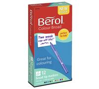 Berol Felt Tip Colouring Pens | Broad Point (1.2mm) | Assorted Colours with Washable Ink | 12 Markers