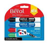 Berol Dry Wipe Chisel Tip Whiteboard Marker - Assorted Standard Colours (Pack of 4)