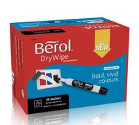 Berol Dry Wipe Whiteboard Marker Pens Assorted colours Bullet Tip Pack of 48