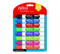Berol Dry Wipe Whiteboard Marker Pens Assorted colours Chisel Tip Pack of 8