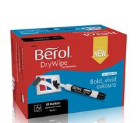 Berol Dry Wipe Whiteboard Marker Pens Black Bullet Tip Pack of 48