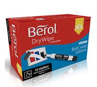 Berol Dry Wipe Whiteboard Marker Pens | Bullet Tip | Black Ink | 12 Count