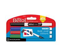 Berol Dry Wipe Whiteboard Marker Pens | Fine Tip | Black Low-Odour Ink | 4 Dry Erase Markers