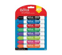 Berol Dry Wipe Whiteboard Markers Chisel Tip - Assorted Colours - Pack of 8
