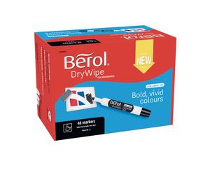 Berol Drywipe Marker Bullet Tip Black Whiteboard Office Pen (48 Pack) 1984868
