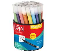Berol Felt Tip Colouring Pens Fine Point (0.6mm) Assorted Colours With Washable Ink Tub Of 42 Markers