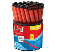 Berol Handwriting Pens, Round Shape, Washable Black Ink, Bright Barrels, Tub of 42