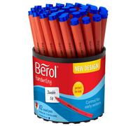 Berol Handwriting Pens Round Shape Washable Blue Ink Bright Barrels Tub Of 42