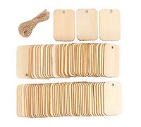 Berolle 100 Pieces Wooden Rectangle Craft Shape Tag Wooden Embellishment Tag with Hole DIY Square Wooden Blank Tags for Craft Projects, Hanging Decorations, Painting, Staining (52mm x 34mm)