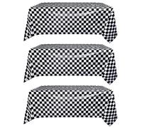 Berolle 3 Pack Black and White Checkered Plastic Tablecloths Racing Party Decoration Table Covers Disposable 54 x 108 Inch Tablecloths Table Covers