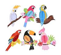 Berolle 6 PCS Tropical Birds Honeycomb Paper Cutouts Parrot Hawaiian Summer Beach Tiki Bar Luau Party Hanging Decorations for Home Outdoor Party Supplies (6)