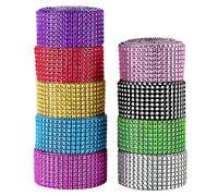 Berolle 9 Rolls 9 Yards Rhinestone Mesh Ribbon Acrylic Crystal Diamond Ribbon Trim for Home Decoration Cake Wedding Party（8 Row,9 Colors）