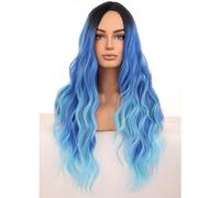 Beron - Blue Wigs for Women, Long Wavy Hair Wig for Girls, Ombre Curly Heat Resistant Synthetic Hair Wigs for Cosplay Party, Daily Use