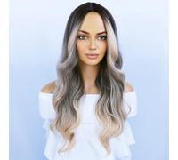BERON Brown Blonde Wig Long Wavy Wigs for Women Curly Highlights Ombre Color Heat Resistant Synthetic Hair Wigs for Cosplay Party Daily Use