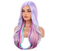 BERON Long Curly Multi-Color Charming Full Wigs for Cosplay Girls Party or Daily Use Wig Cap Included (Colorful)