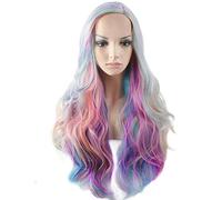BERON Long Curly Multi-Color Charming Full Wigs for Cosplay Girls Party or Daily Use Wig Cap Included (Colorful)