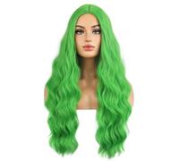 BERON Long Green Wigs For Women Girls Wavy Curly Wigs Light Color Middle Part Heat Resistant Synthetic Wigs For Cosplay Or Daily Use
