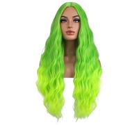 BERON Neon Green Wigs Long Wavy Wig for Women Costume Curly Ombre Green Color Girls Heat Resistant Synthetic Hair Wigs for Cosplay Party or Daily Use