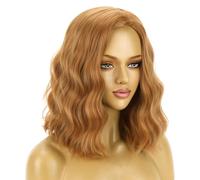 BERON Strawberry Blonde Wigs for Women Short Curly Wavy Wig Girls Blonde Brown Side Wigs Long Shoulder Heat Resistant Synthetic Cosplay Party or Wigs Use