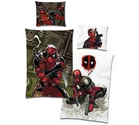 BERONAGE Deadpool Reversible Bed Linen 135 x 200 cm + 80 x 80 cm 100% Cotton Renforcé Linon Quality with YKK Zip Anti-Hero Mask Marvel Comic Children's Bed Linen German Size