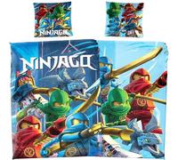 BERONAGE LEGO Ninjago Bed Linen Rise of Dragons 135 x 200 cm + 80 x 80 cm - 100% Cotton Renforcé Reversible Motif Lloyd Kai Jay Arin Sora & Dragon Ryu Children Boys Gift Zip (Save Haven)