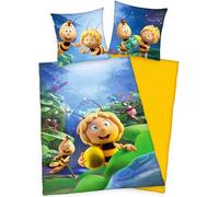 BERONAGE Maya the Bee Children's Bed Linen - The Secret Kingdom - 135 x 200 cm + 80 x 80 cm - 100% Renforcé Cotton - Reversible Bed Linen with Willi - Duvet Cover - Zip - German Size