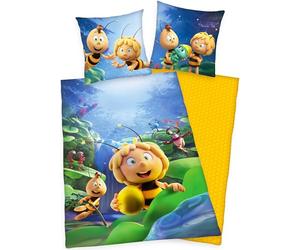 BERONAGE Maya the Bee Children's Bed Linen - The Secret Kingdom - 135 x 200 cm + 80 x 80 cm - 100% Renforcé Cotton - Reversible Bed Linen with Willi - Duvet Cover - Zip - German Size
