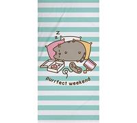 BERONAGE Pusheen Bath Towel Purrfect Weekend in Pink/Turquoise 75 x 150 cm 100% Cotton Velour Quality Towel Bath Sheet Beach Towel Sauna Towel The Sweet Cat Cute Cat Pass. for Bed Linen
