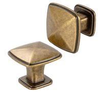BEROSSA Antique Brass Kitchen Cabinet Knobs Vintage Brass Drawer Knobs, 10 Pack 1-1/4 Inch, 1990 Square Single Hole Cabinet Pulls for Kitchen Cabinets Drawers Bedroom Dresser Cupboard Bathroom Vanity