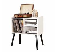 BEROXII Record Player Stand, Mid-Century Record Player Table with Storage Hold Up to 150 Albums , Vinyl Record Cabinet with Adjustable Shelves , Wood Turntable Stand for Living Room Bedroom (White)