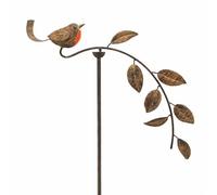BERPAR Rusty Robin Garden Stake Spinner - Metal Balancer Outdoor Ornament with Moving Robin - Vintage Garden Decor for Borders, Lawns & Patios - 1.28m Long Decoration