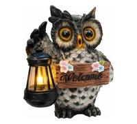 Berpar Solar Owl Garden Ornament with LED Light - Outdoor Waterproof Patio Decor, Decorative Owl Statue with Lantern Effect, Solar Powered Garden Light for Lawn, Balcony & Front Door