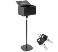 BERPET Floor Standing Metal Church Offering Boxes with Lock, Height Adjustable Tithe & Ballot Donation Box with Sign Holder for Worship, Fundraising & Church Events - Black