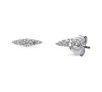 BERRICLE Rhodium Plated Sterling Silver Cubic Zirconia Bar Fashion Stud Earrings, Sterling Silver Metal Cubic Zirconia, Cubic Zirconia