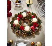 Berries and Baubles Red Round Table Centrepiece Christmas Decoration Candle Holders Tealight Holder 30cm Dibor Gold One Size