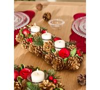 Berries and Baubles Red Triple Table Centrepiece Christmas Decoration Candle Holders Tealight Holder 39cm Dibor Gold One Size